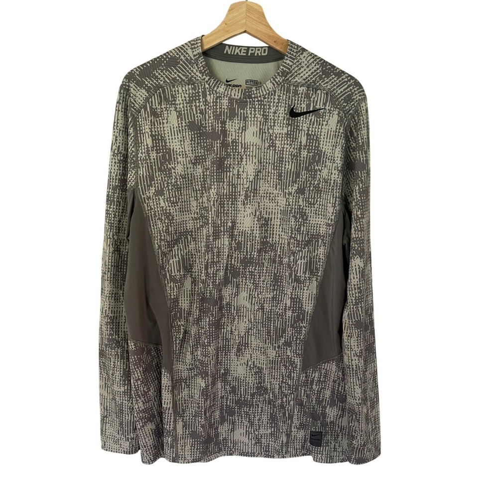 Nike Pro Dri-FIT Mens XL Fitted Long Sleeve Digital Camo Training Shirt Grey